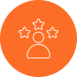 User Icon with Three Stars in Orange Circle